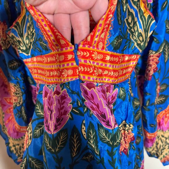 FARM RIO BLUE PINEAPPLE GARDEN CAFTAN MAXI DRESS SIZE XS - Picture 6 of 10